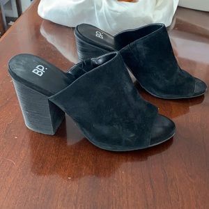 Black Suede open toe chunky heel